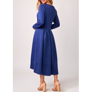 Cross Front Long Sleeve Royal Blue Dress