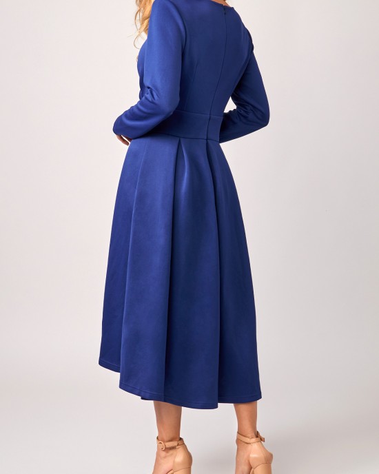 Cross Front Long Sleeve Royal Blue Dress