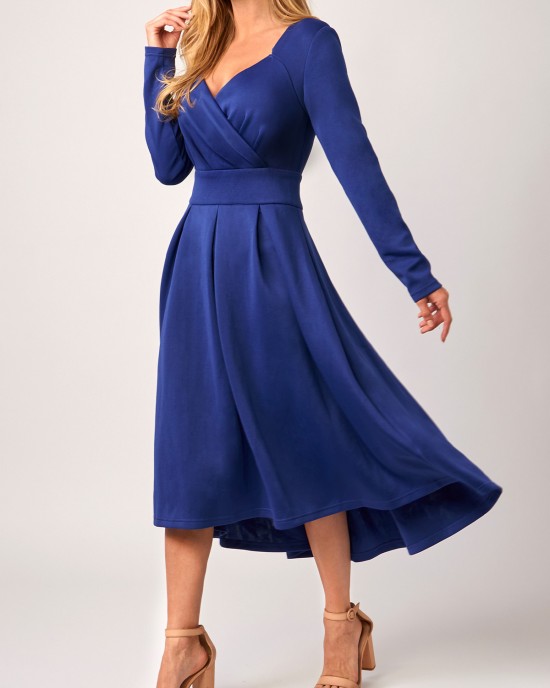 Cross Front Long Sleeve Royal Blue Dress