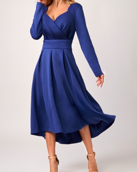 Cross Front Long Sleeve Royal Blue Dress