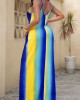 Double Side Pockets Striped Blue Sleeveless Dress