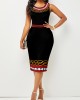 Contrast Printed Sleeveless Round Neck Bodycon Dress