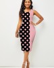 Contrast Printed Sleeveless Round Neck Bodycon Dress