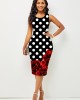 Contrast Printed Sleeveless Round Neck Bodycon Dress