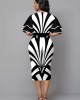 Ruffle Sleeve Stripe Print Contrast Sheath Dress