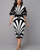 Ruffle Sleeve Stripe Print Contrast Sheath Dress