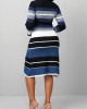 Striped Dark Blue Round Neck Long Sleeve Dress