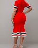 Red Stripe Print Short Sleeve Dress