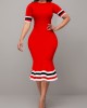 Red Stripe Print Short Sleeve Dress