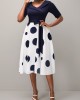 Belted Navy Blue Polka Dot Cross Front Dress