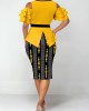 Cold Shoulder Belted Yellow V Neck Dress