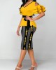 Cold Shoulder Belted Yellow V Neck Dress