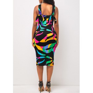 Cross Halter Tie Back Multi Color Dress