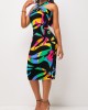 Cross Halter Tie Back Multi Color Dress