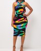 Cross Halter Tie Back Multi Color Dress