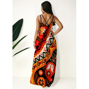 Side Pocket Tribal Print Spaghetti Strap Maxi Dress