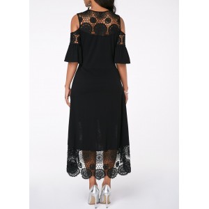 Flare Sleeve Cold Shoulder Lace Detail Dress