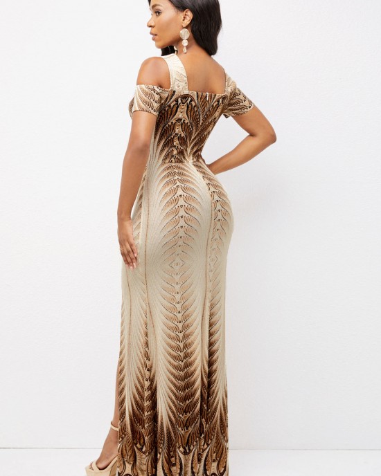 Foil Print Texture Knitted Side Slit Dress