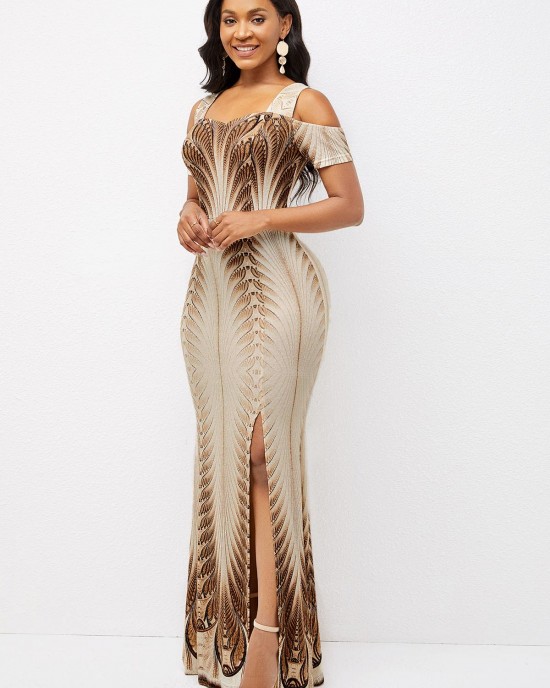 Foil Print Texture Knitted Side Slit Dress