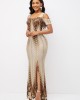 Foil Print Texture Knitted Side Slit Dress