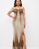 Foil Print Texture Knitted Side Slit Dress