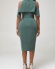 Flounce Cold Shoulder Blackish Green Dress