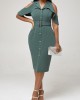 Flounce Cold Shoulder Blackish Green Dress