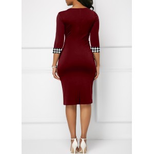 Houndstooth Print Bowknot Bodycon Dress