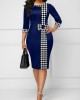 Houndstooth Print Bowknot Bodycon Dress