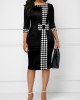 Houndstooth Print Bowknot Bodycon Dress