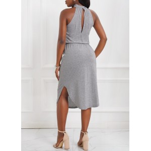 Light Grey Sleeveless Drawstring Waist Dress