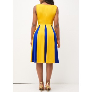 Round Neck Sleeveless Yellow Contrast Dress