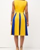 Round Neck Sleeveless Yellow Contrast Dress