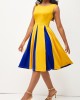 Round Neck Sleeveless Yellow Contrast Dress