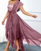 Asymmetric Hem Belted Dusty Pink High Low Dress