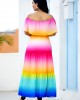 Ruffle Overlay Rainbow Color Printed Maxi Dress