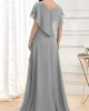 Grey Sequin X Shape V Neck Maxi Dress