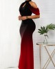 Ombre Bib Neck Cold Shoulder Mermaid Dress