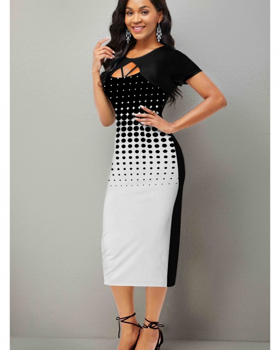 Short Sleeve Polka Dot Ombre Dress