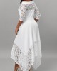 White Lace Stitching Asymmetric Hem Dress