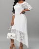 White Lace Stitching Asymmetric Hem Dress