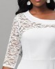 White Lace Stitching Asymmetric Hem Dress