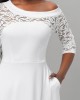 White Lace Stitching Asymmetric Hem Dress