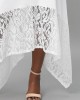 White Lace Stitching Asymmetric Hem Dress