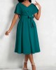 Short Sleeve V Neck Belted Dress