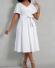 Short Sleeve V Neck Belted Dress