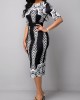 Half Sleeve Belted Tribal Print Dress