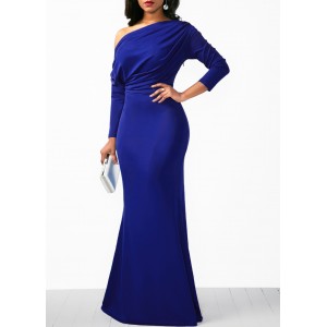 Skew Neck Draped Long Sleeve Mermaid Dress