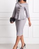 Asymmetrical Neck Regular Sleeve Light Grey Bodycon Dress