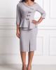 Asymmetrical Neck Regular Sleeve Light Grey Bodycon Dress